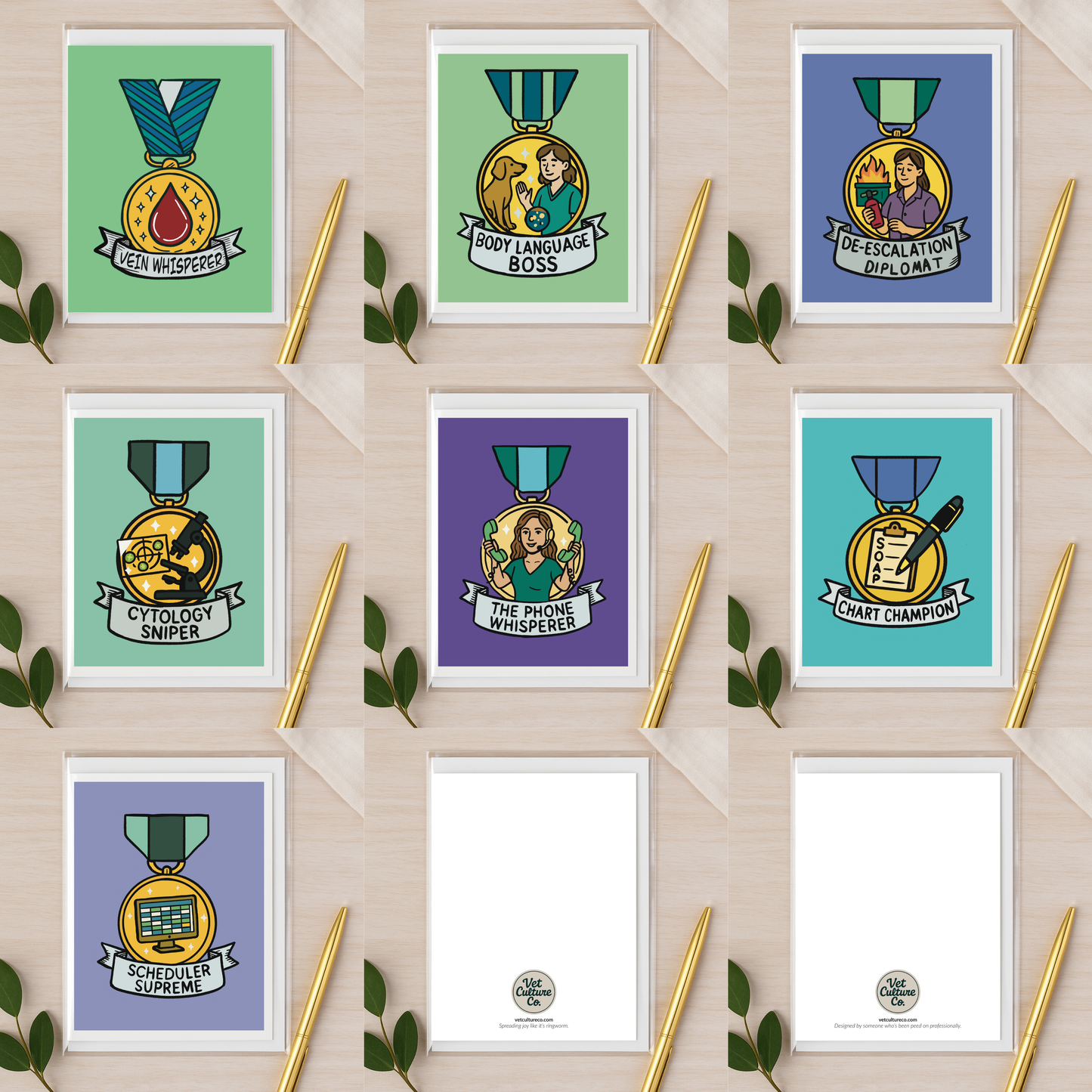 Veterinary Award Medal Notecards – Curated Variety Packs (4, 8, or 16 Designs)