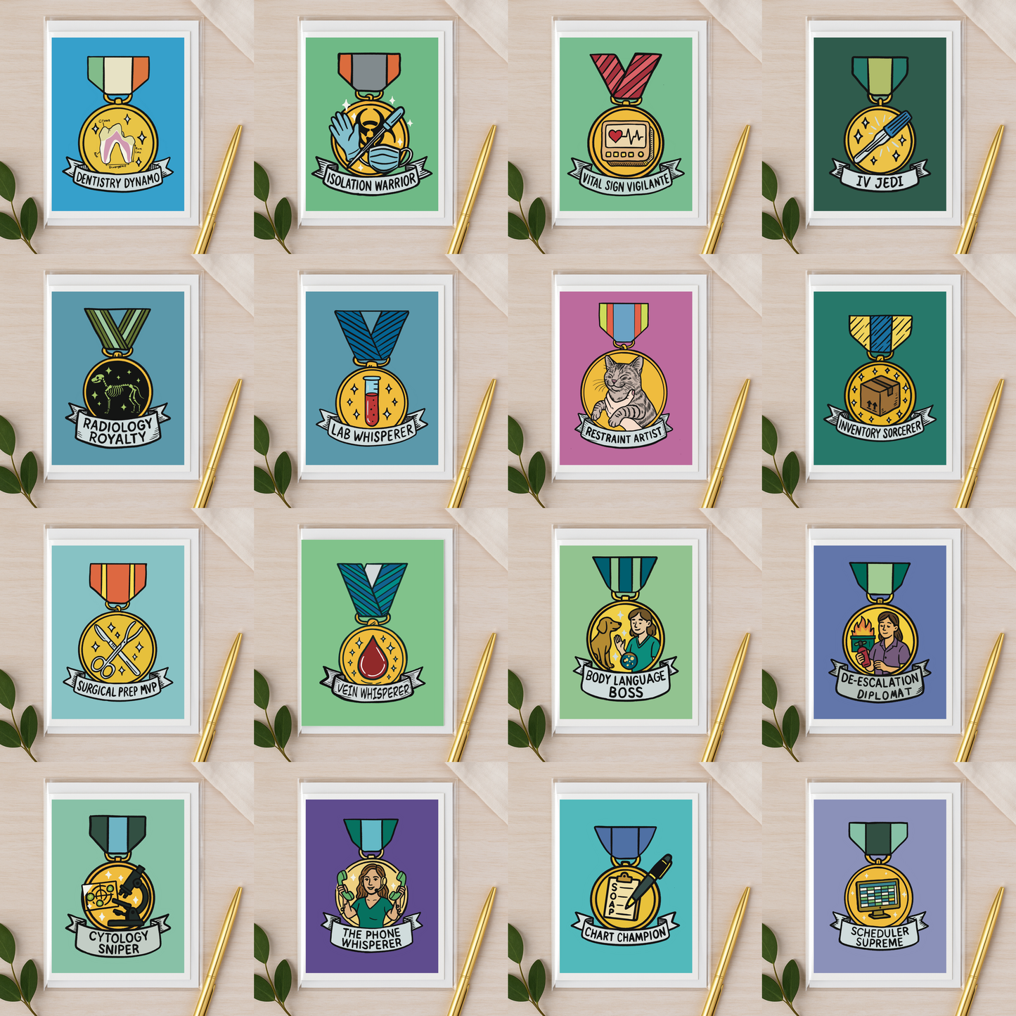 Veterinary Award Medal Notecards – Curated Variety Packs (4, 8, or 16 Designs)