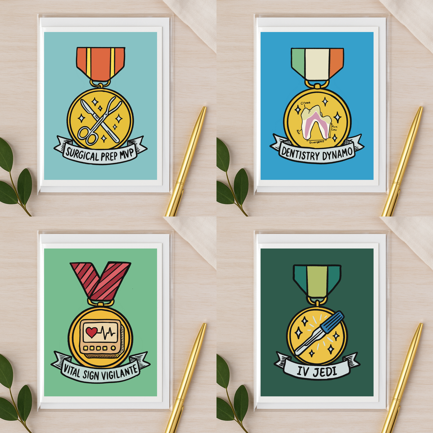 Veterinary Award Medal Notecards – Curated Variety Packs (4, 8, or 16 Designs)