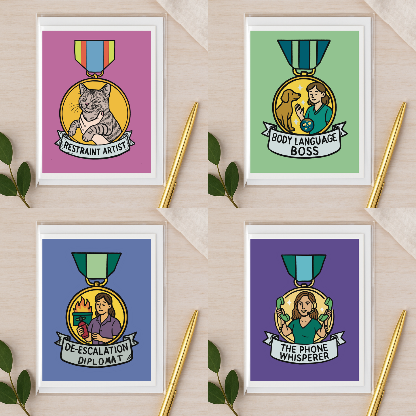 Veterinary Award Medal Notecards – Curated Variety Packs (4, 8, or 16 Designs)