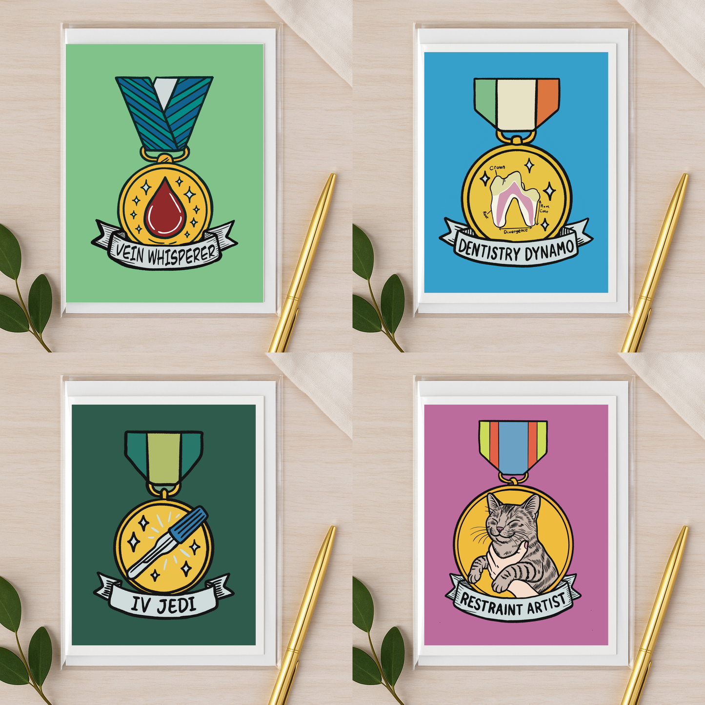 Veterinary Award Medal Notecards – Curated Variety Packs (4, 8, or 16 Designs)