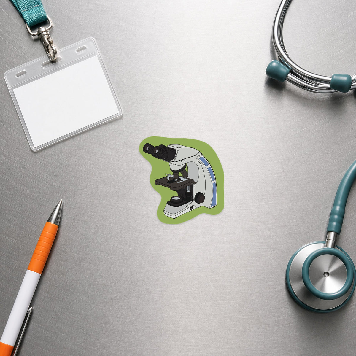 🔬 Microscope – Lab Life shown in a veterinary clinic flat lay