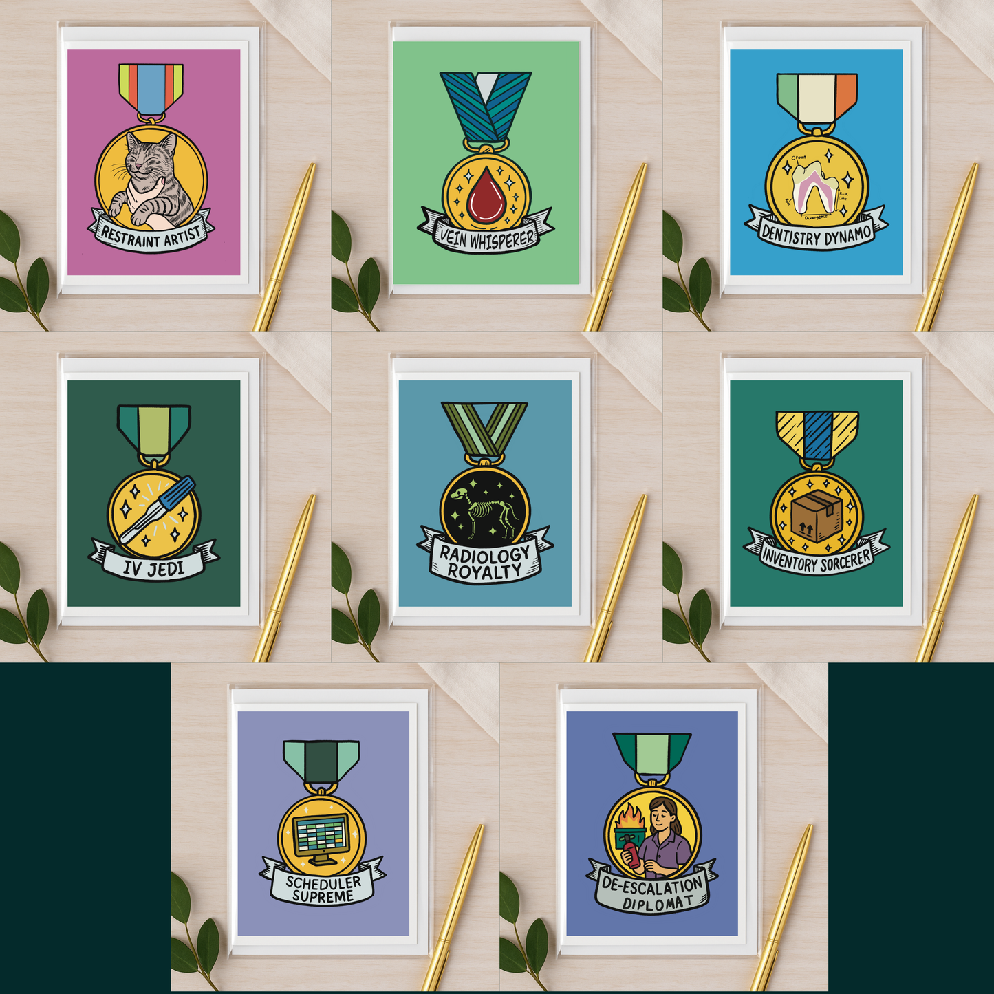 Veterinary Award Medal Notecards – Curated Variety Packs (4, 8, or 16 Designs)
