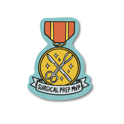 Surgical Prep MVP veterinary recognition award sticker on waterproof matte vinyl by Vet Culture Co