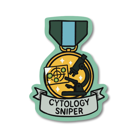 Cytology Sniper veterinary recognition award sticker on waterproof matte vinyl by Vet Culture Co