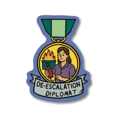 De-Escalation Diplomat veterinary recognition award sticker on waterproof matte vinyl by Vet Culture Co
