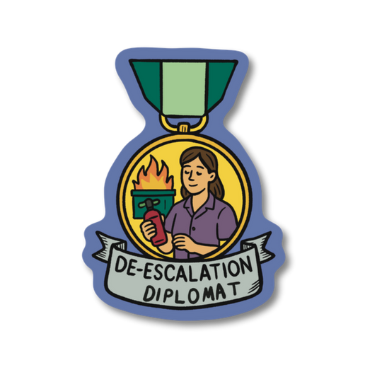 De-Escalation Diplomat veterinary recognition award sticker on waterproof matte vinyl by Vet Culture Co