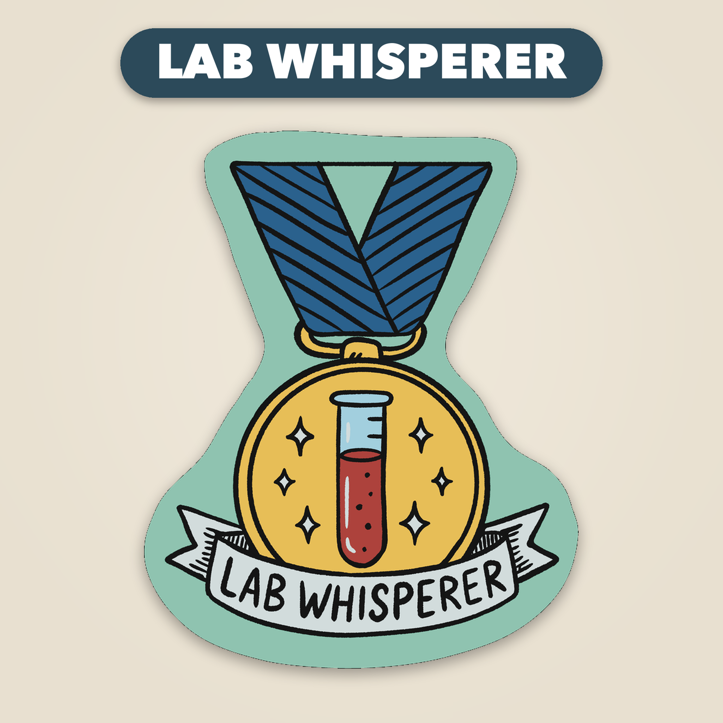 Lab Whisperer award medal sticker, funny veterinary recognition sticker, Vet Culture Co.