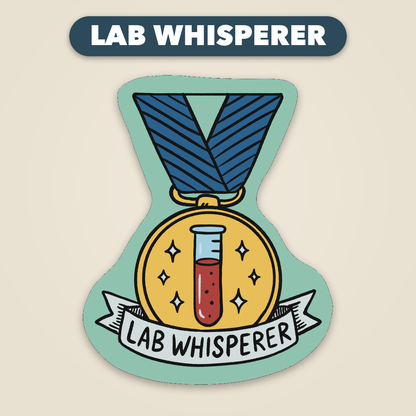 Lab Whisperer award medal sticker, funny veterinary recognition sticker, Vet Culture Co.