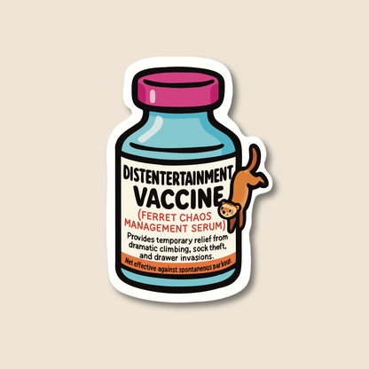 Distentertainment vaccine parody veterinary sticker design on waterproof matte vinyl by Vet Culture Co