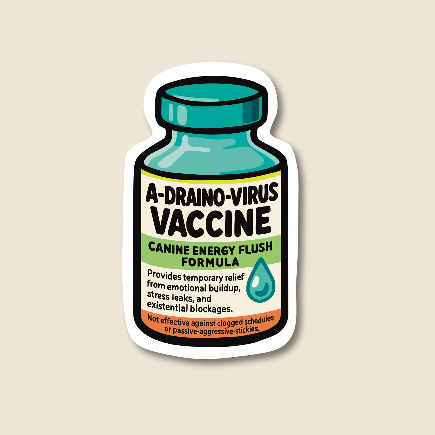 A-Draino-Virus vaccine parody veterinary sticker design on waterproof matte vinyl by Vet Culture Co