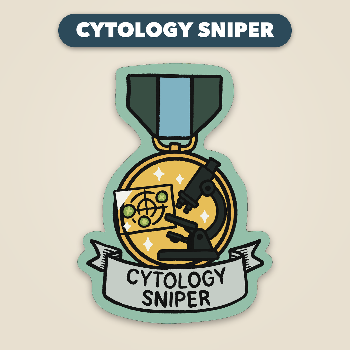 Cytology Sniper award medal sticker, funny veterinary recognition sticker, Vet Culture Co.