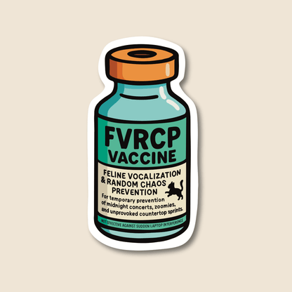 FVRCP vaccine parody veterinary sticker design on waterproof matte vinyl by Vet Culture Co