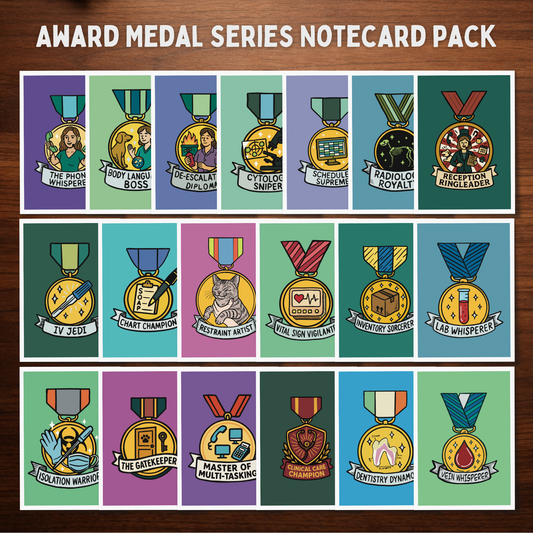 Award Medal Notecard Complete Set – All 19 Veterinary Recognition Cards showing veterinary award medal designs by Vet Culture Co