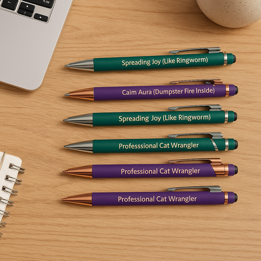 Funny Veterinary Pens – Laser-Engraved 3-Pack | Calm Aura, Spreading Joy & Professional Cat Wrangler