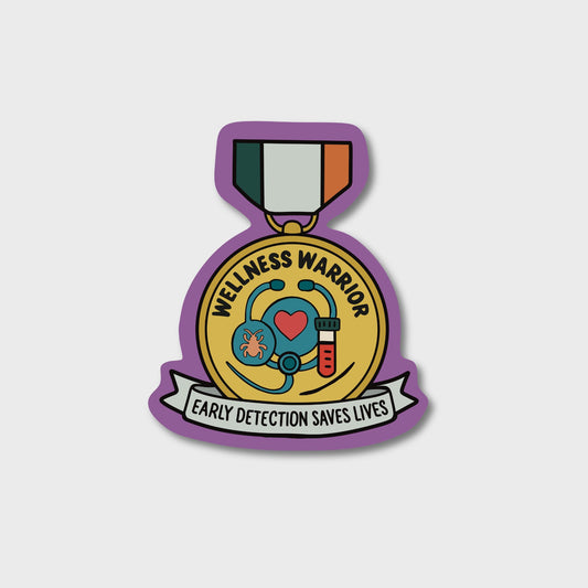 Wellness Warrior award medal veterinary sticker in gold medal design on waterproof matte vinyl by Vet Culture Co