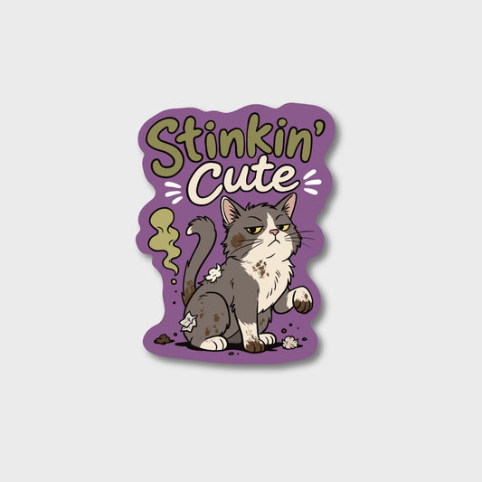 Stinkin' Cute Cat funny veterinary sticker on waterproof matte vinyl by Vet Culture Co