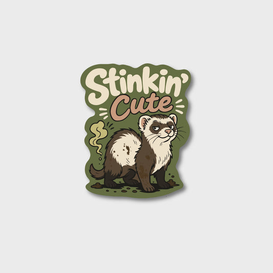 Stinkin' Cute Ferret funny veterinary sticker on waterproof matte vinyl by Vet Culture Co