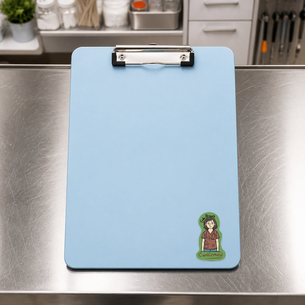 💉 Code Brown Confirmed - Vet Tech - Veterinarian shown on a blue treatment clipboard