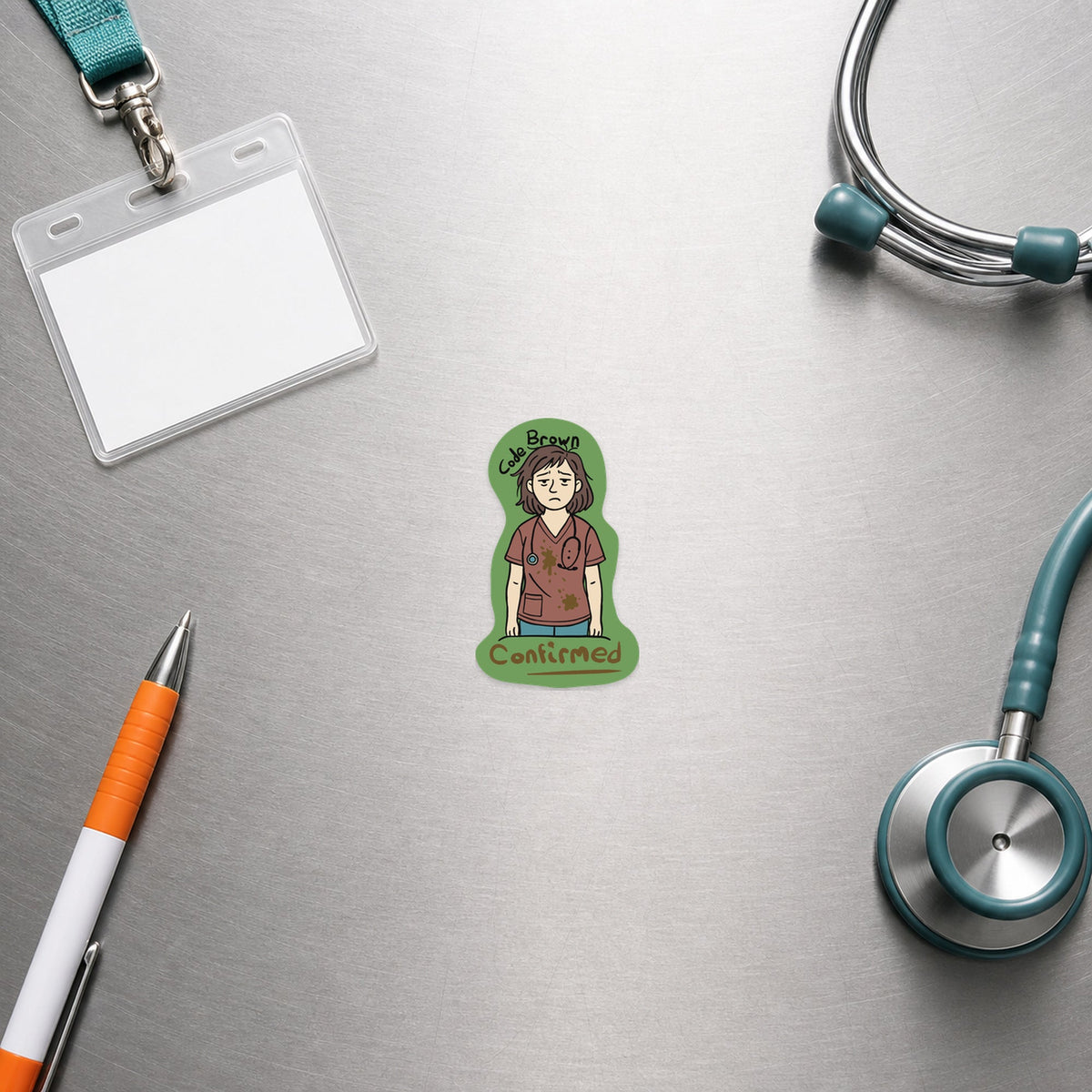 💉 Code Brown Confirmed - Vet Tech - Veterinarian shown in a veterinary clinic flat lay