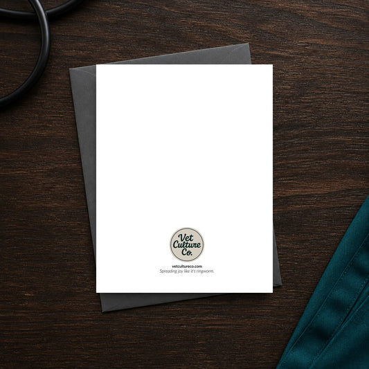 Dentistry Dynamo A2 veterinary notecard back with Vet Culture Co. tagline