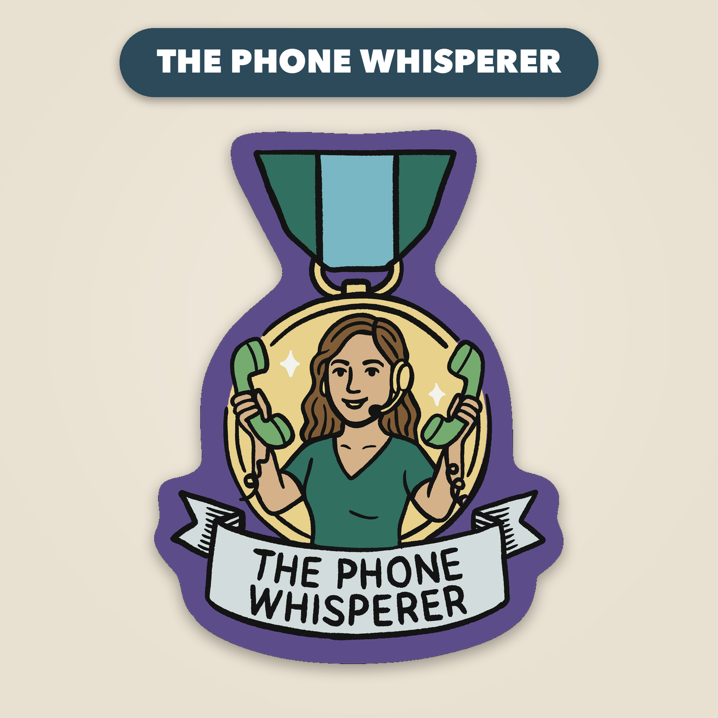 The Phone Whisperer award medal sticker, funny veterinary recognition sticker, Vet Culture Co.