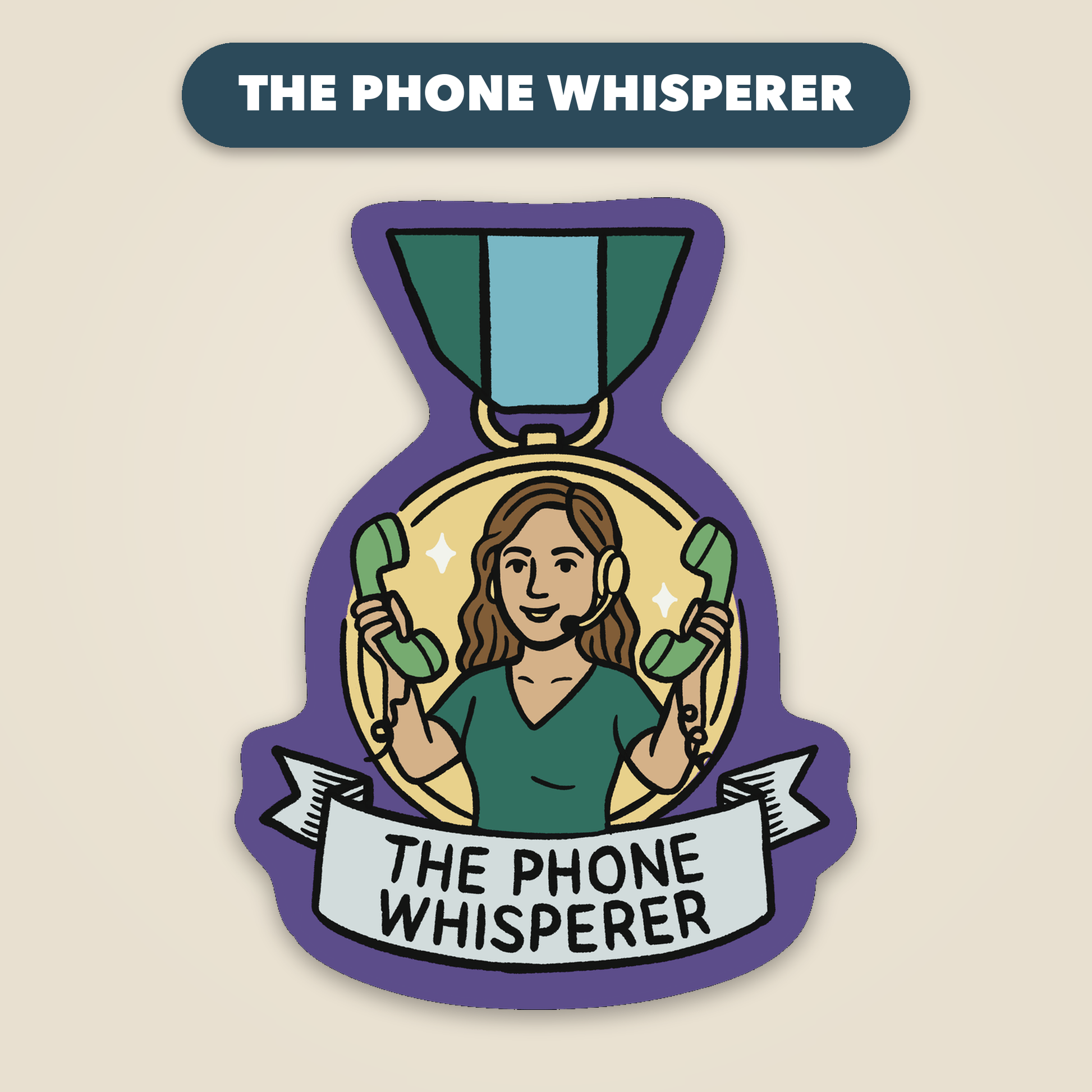 The Phone Whisperer award medal sticker, funny veterinary recognition sticker, Vet Culture Co.