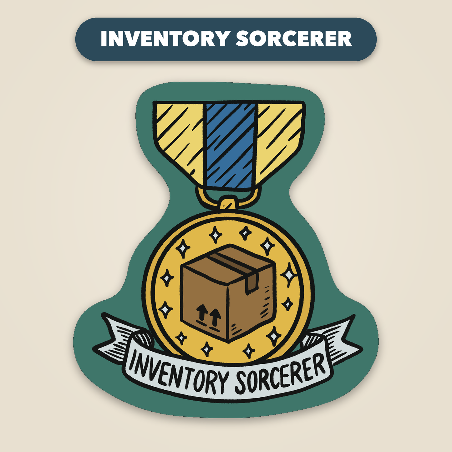 Inventory Sorcerer award medal sticker, funny veterinary recognition sticker, Vet Culture Co.