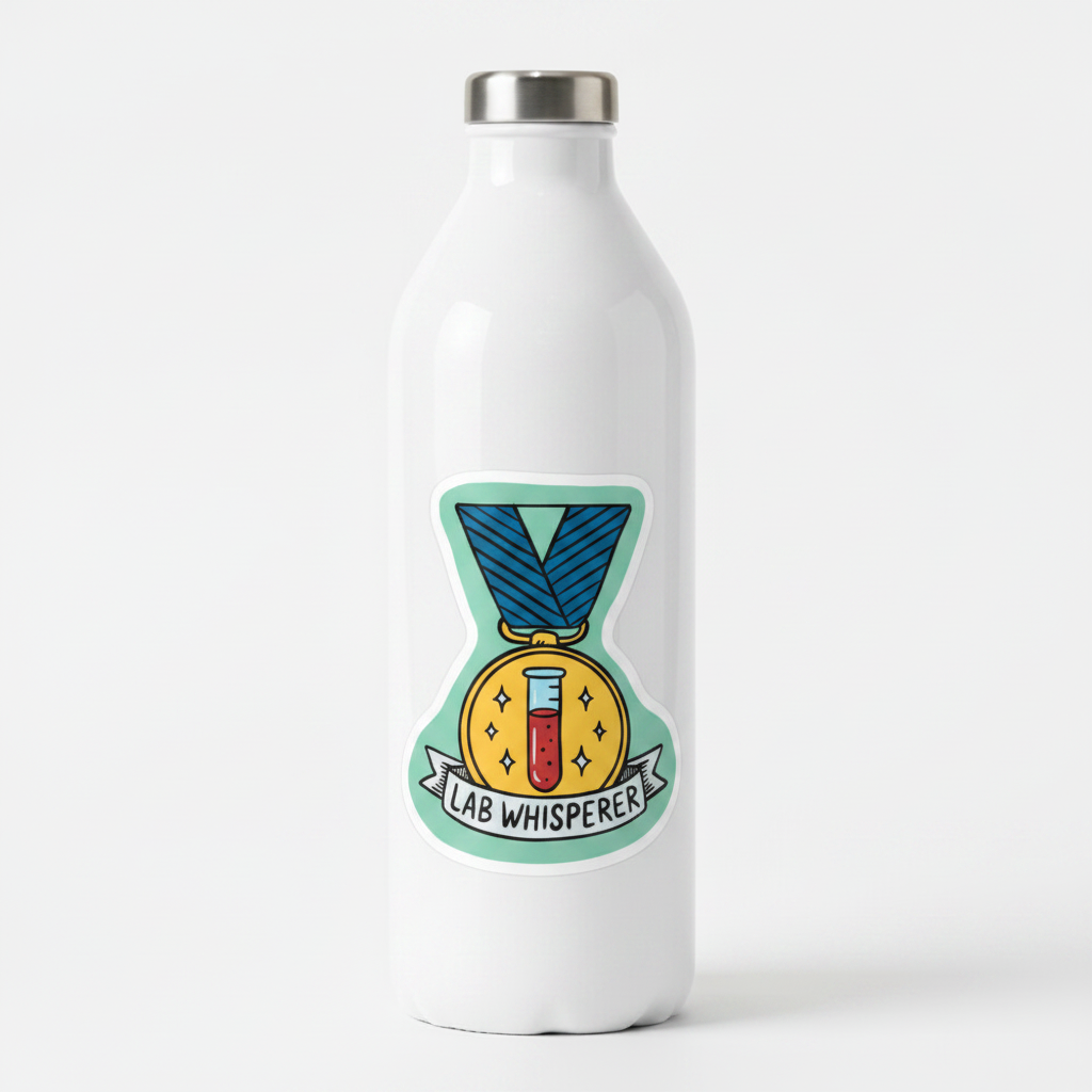 Lab Whisperer vet sticker on water bottle lifestyle mockup by Vet Culture Co