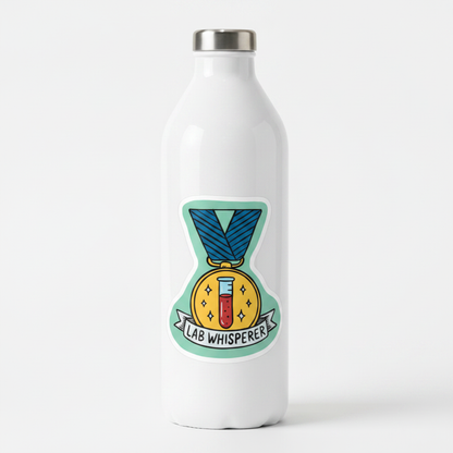 Lab Whisperer vet sticker on water bottle lifestyle mockup by Vet Culture Co