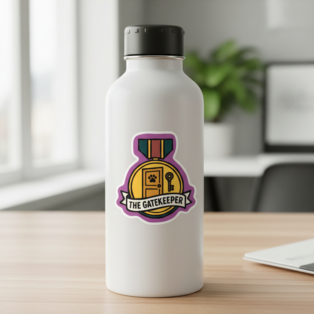 The Gatekeeper vet sticker on water bottle lifestyle mockup by Vet Culture Co