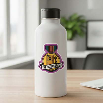 The Gatekeeper vet sticker on water bottle lifestyle mockup by Vet Culture Co