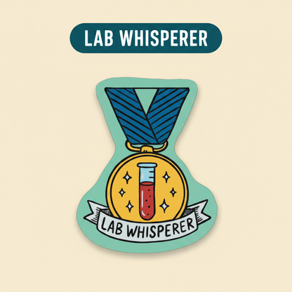 Lab Whisperer veterinary award medal sticker title card by Vet Culture Co