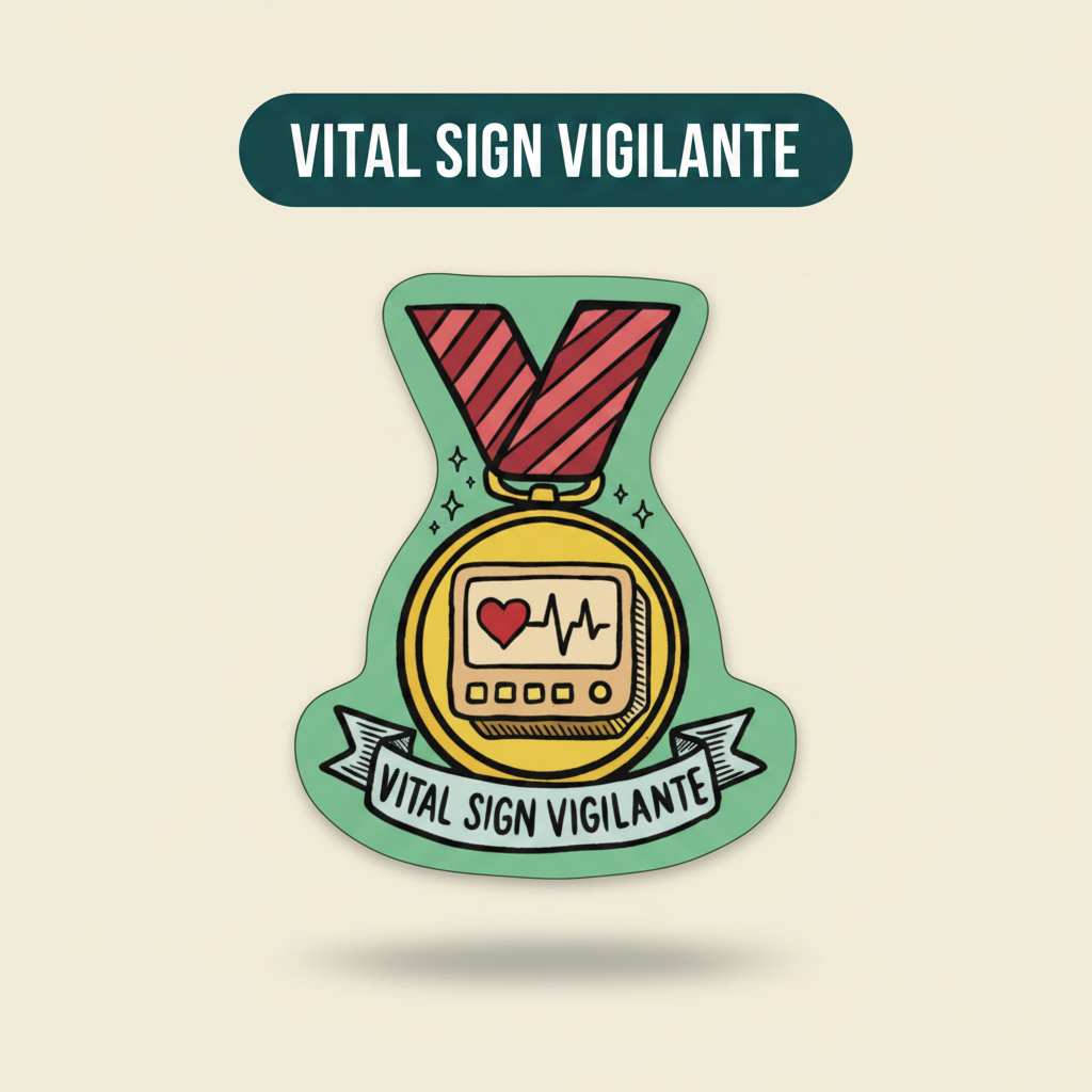Vital Sign Vigilante veterinary award medal sticker title card by Vet Culture Co