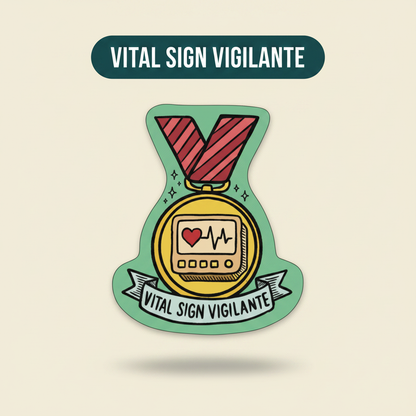 Vital Sign Vigilante veterinary award medal sticker title card by Vet Culture Co
