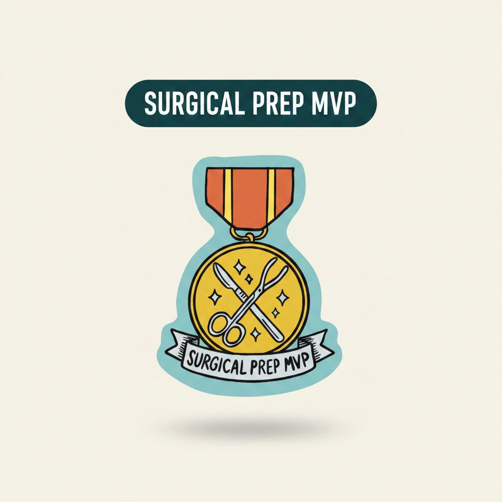 Surgical Prep MVP veterinary award medal sticker title card by Vet Culture Co