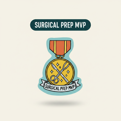 Surgical Prep MVP veterinary award medal sticker title card by Vet Culture Co