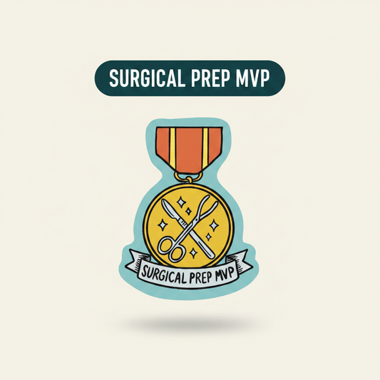 Surgical Prep MVP veterinary award medal sticker title card by Vet Culture Co