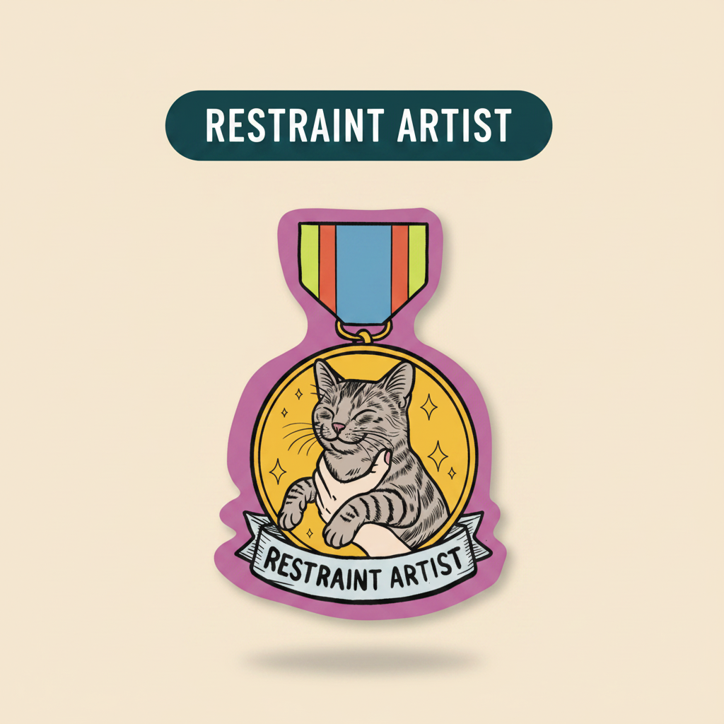 Restraint Artist veterinary award medal sticker title card by Vet Culture Co