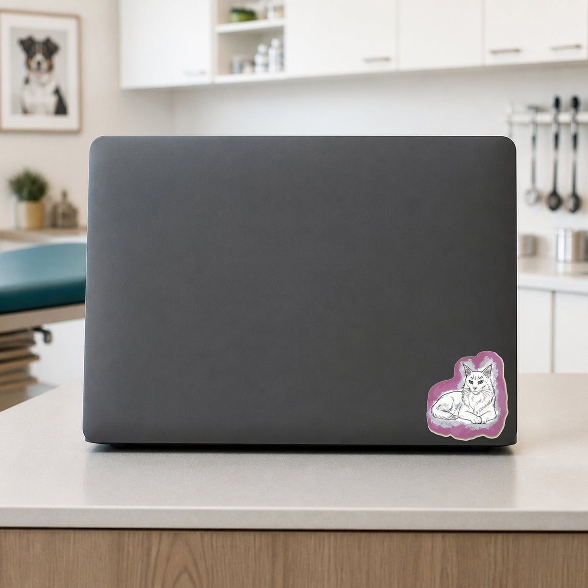🐱 Majestic Cat – Maine Coon shown on a veterinary clinic laptop