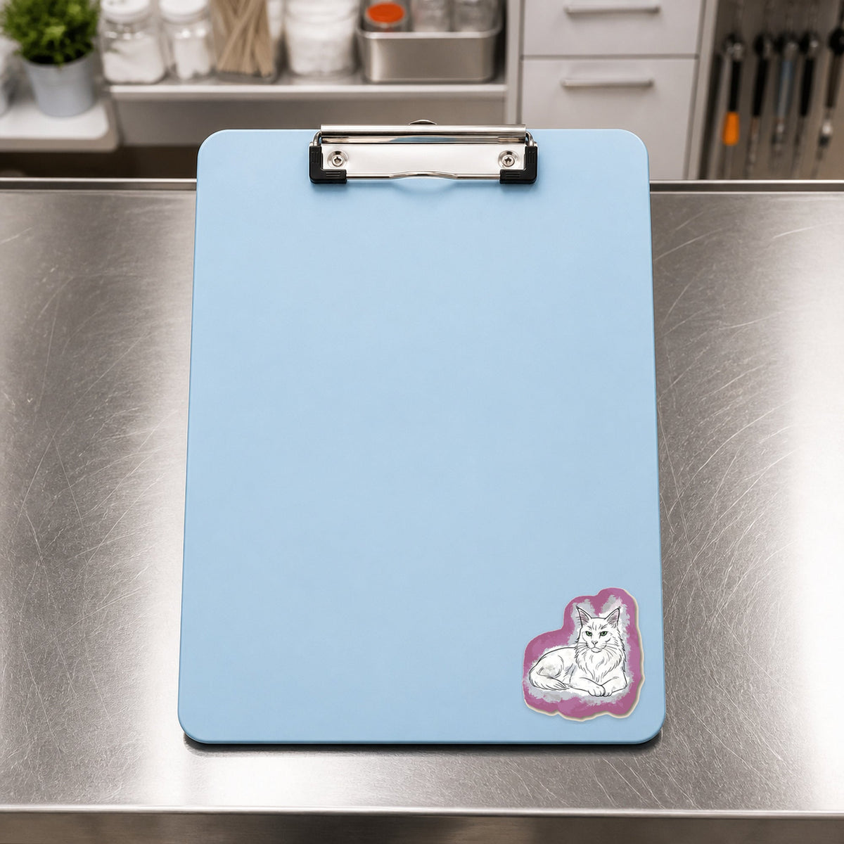 🐱 Majestic Cat – Maine Coon shown on a blue treatment clipboard