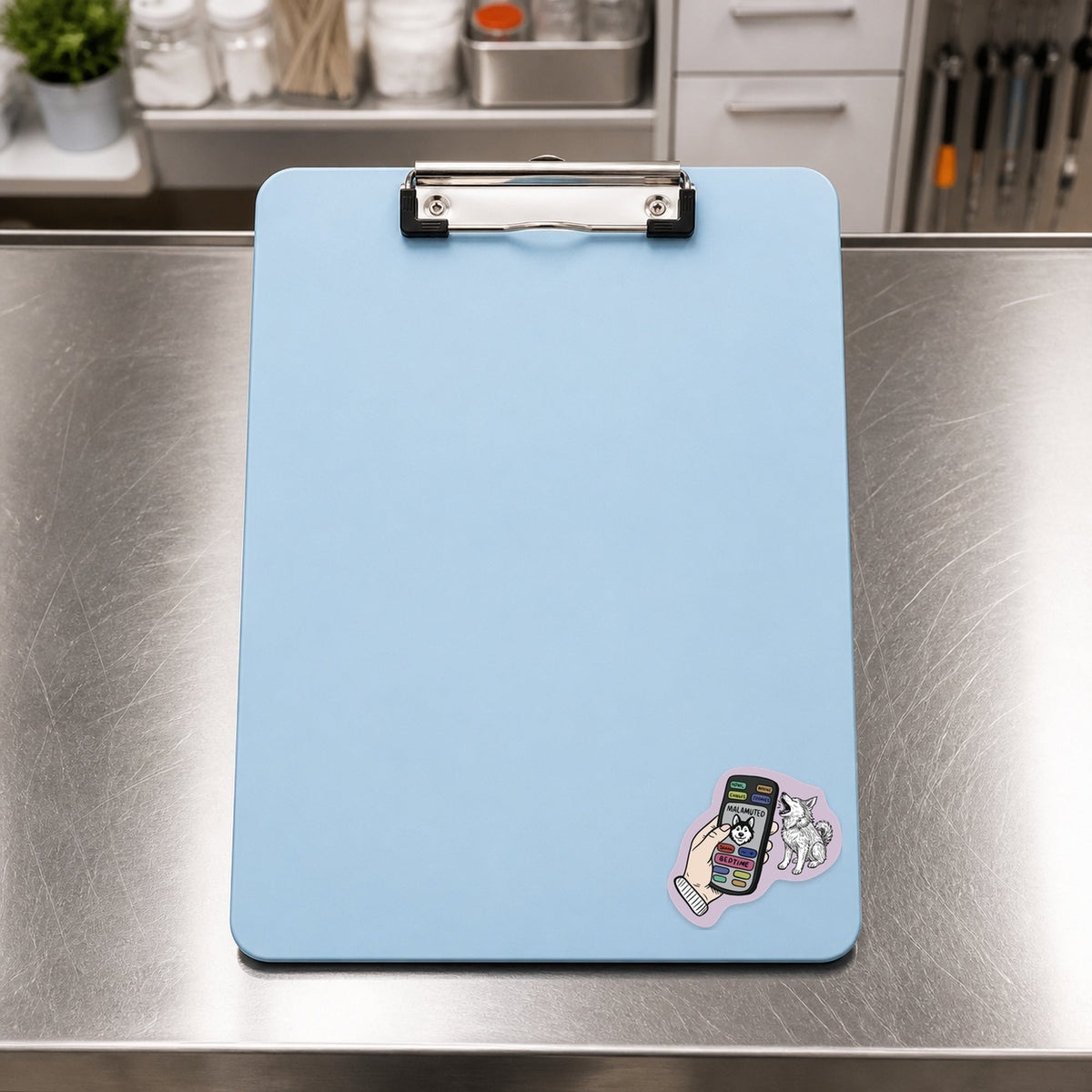 🎛️ Malamuted –  Remote shown on a blue treatment clipboard