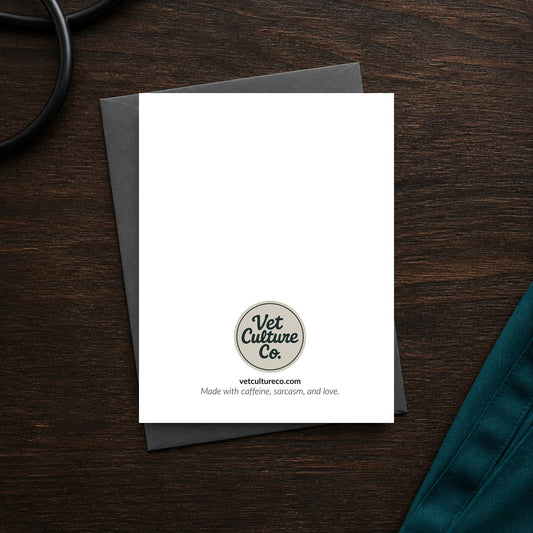 Master of Multi-Tasking A2 veterinary notecard back with Vet Culture Co. tagline