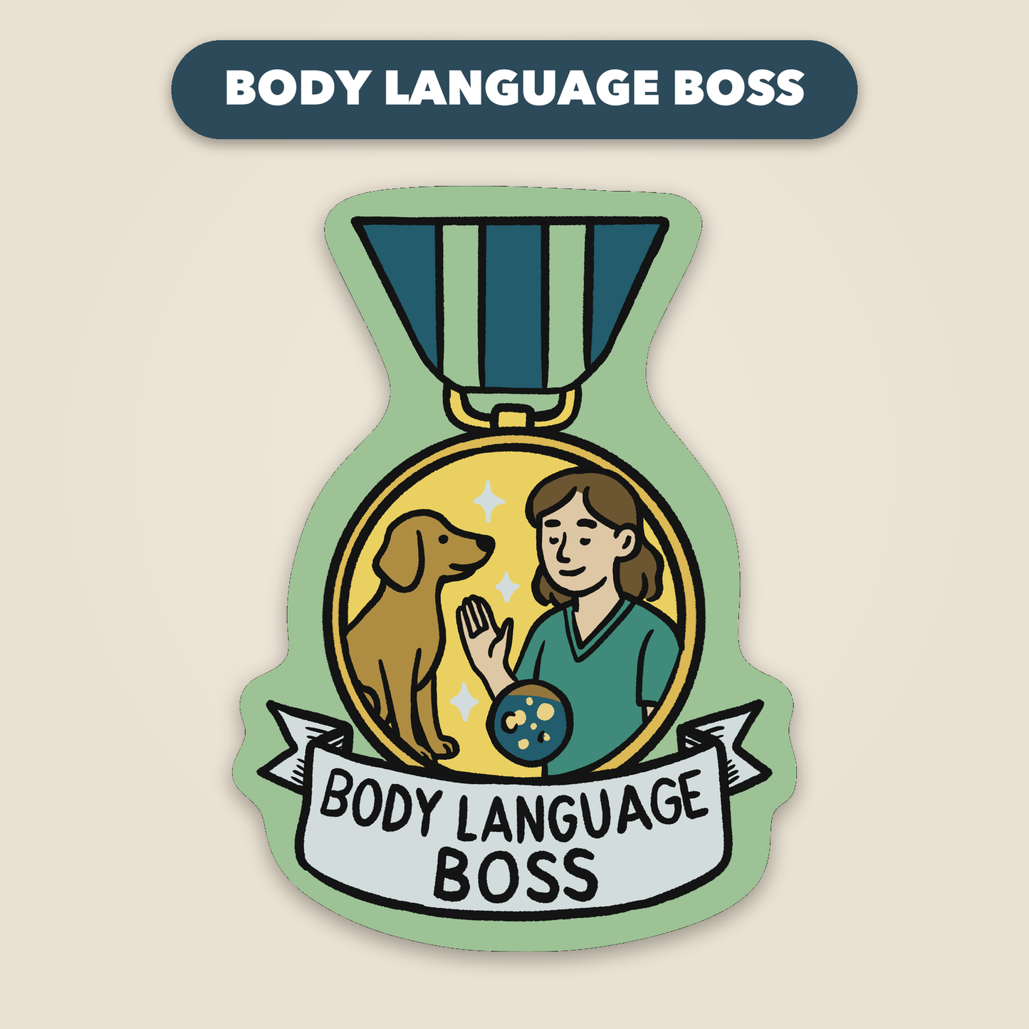Body Language Boss award medal sticker, funny veterinary recognition sticker, Vet Culture Co.