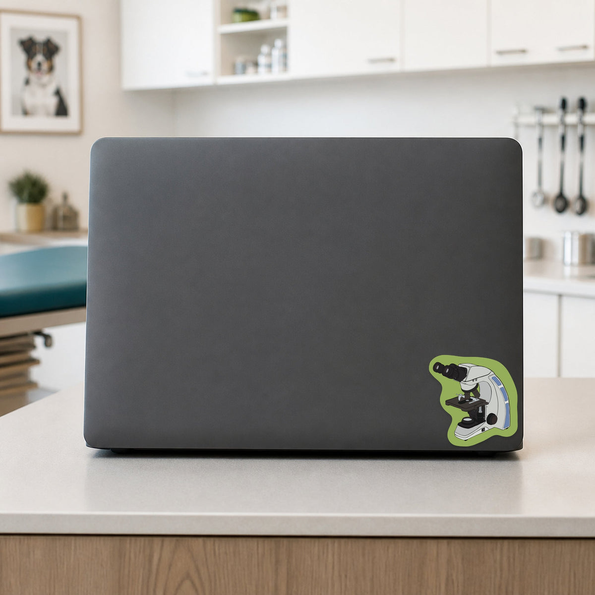 🔬 Microscope – Lab Life shown on a veterinary clinic laptop