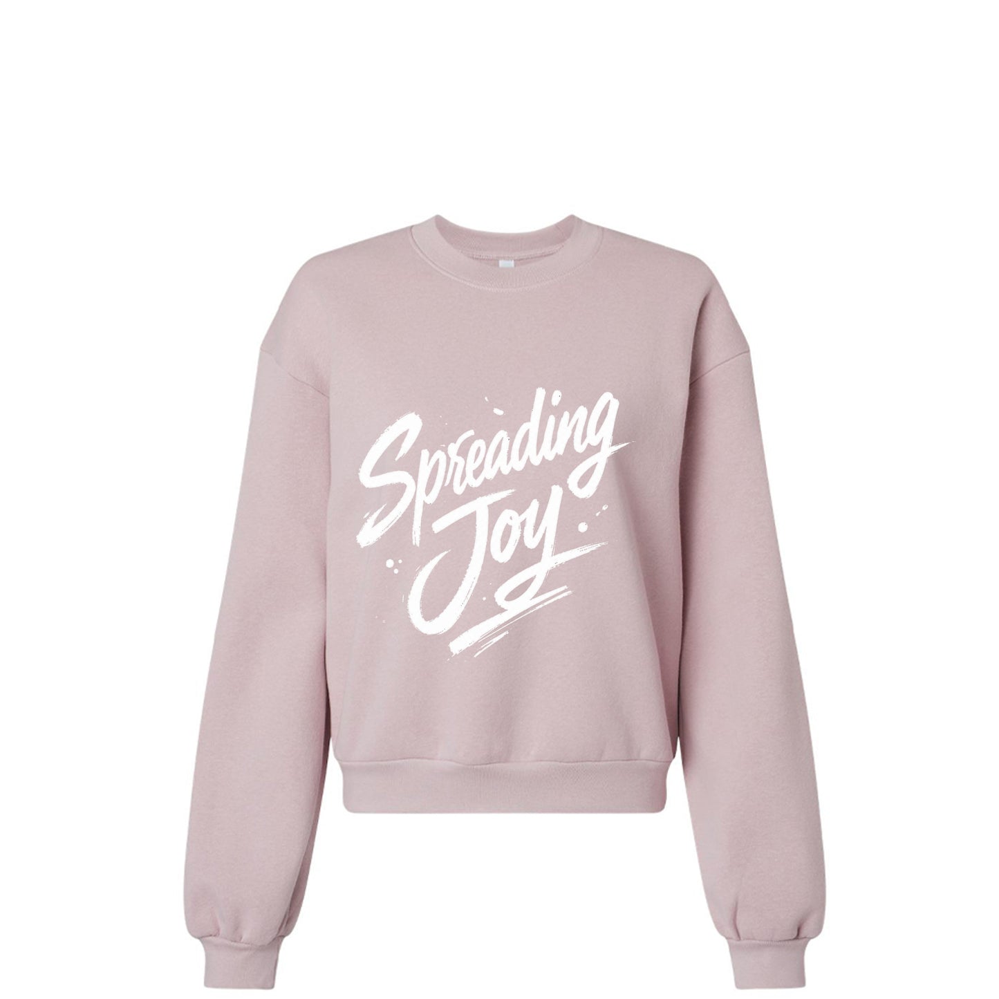 Spreading Joy Like Ringworm sweatshirt front view in Blush with white Spreading Joy brush script