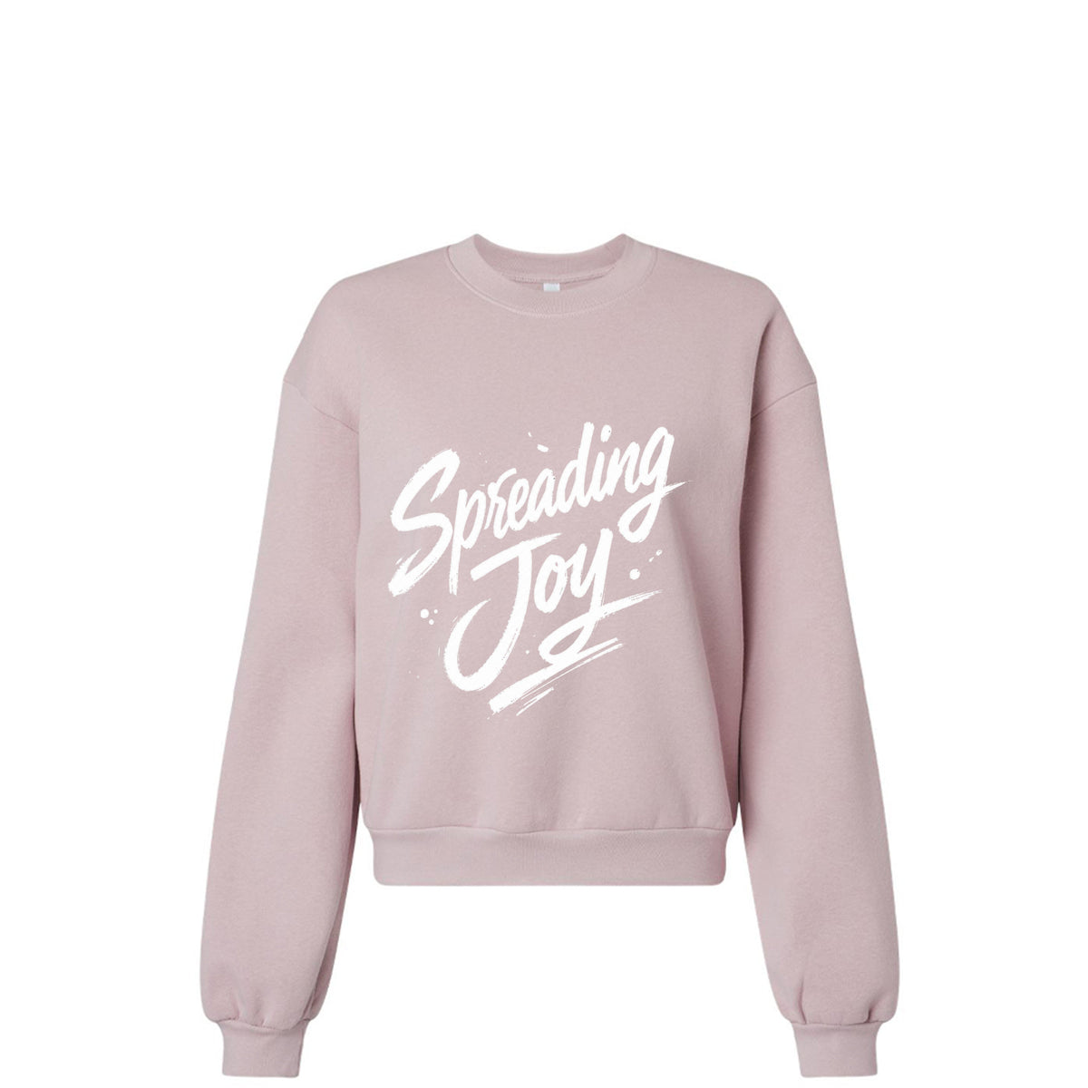Spreading Joy Like Ringworm sweatshirt front view in Blush with white Spreading Joy brush script