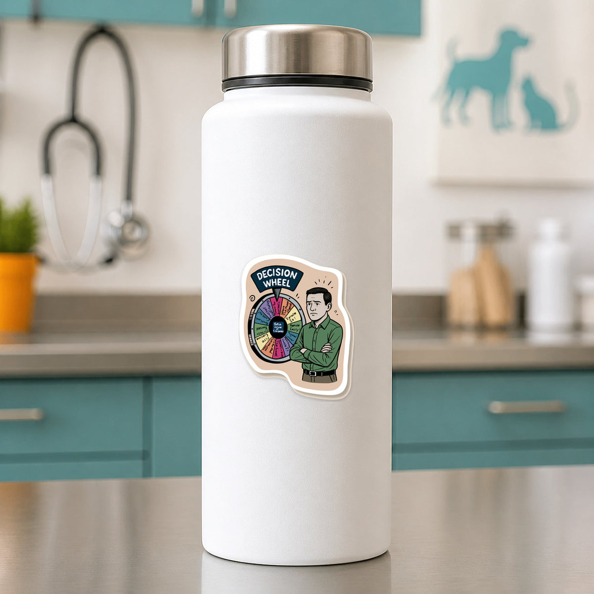 🧡 Practice Manager Decision Wheel - Male shown on a white clinic water bottle