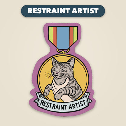 Restraint Artist award medal sticker, funny veterinary recognition sticker, Vet Culture Co.