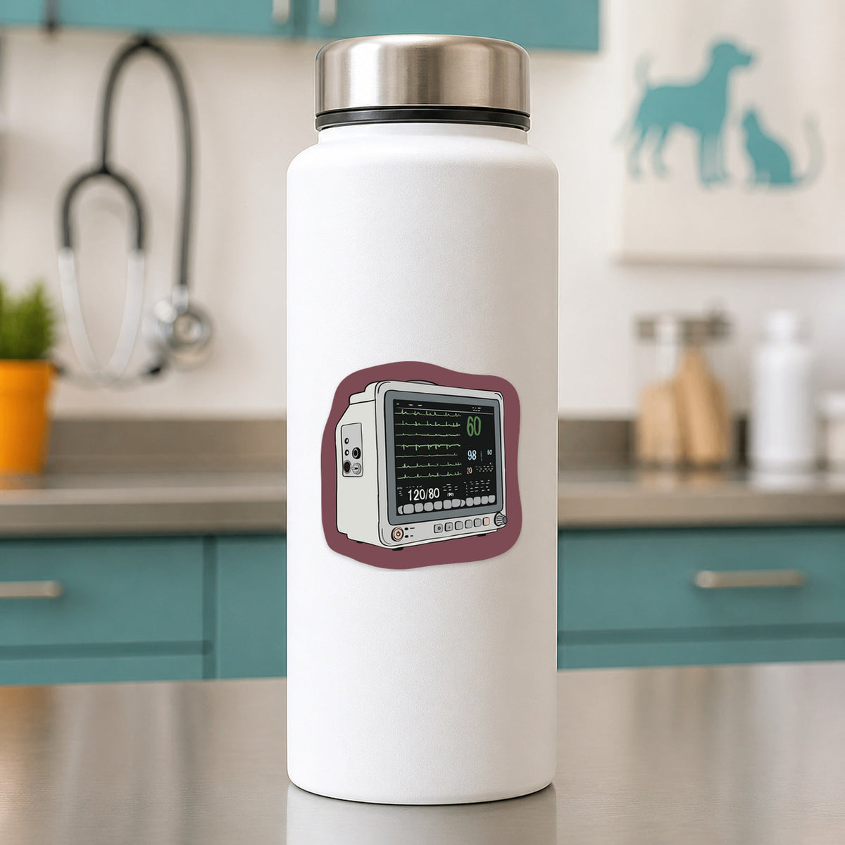 😎 Veterinary Anesthesia Machine shown on a white clinic water bottle